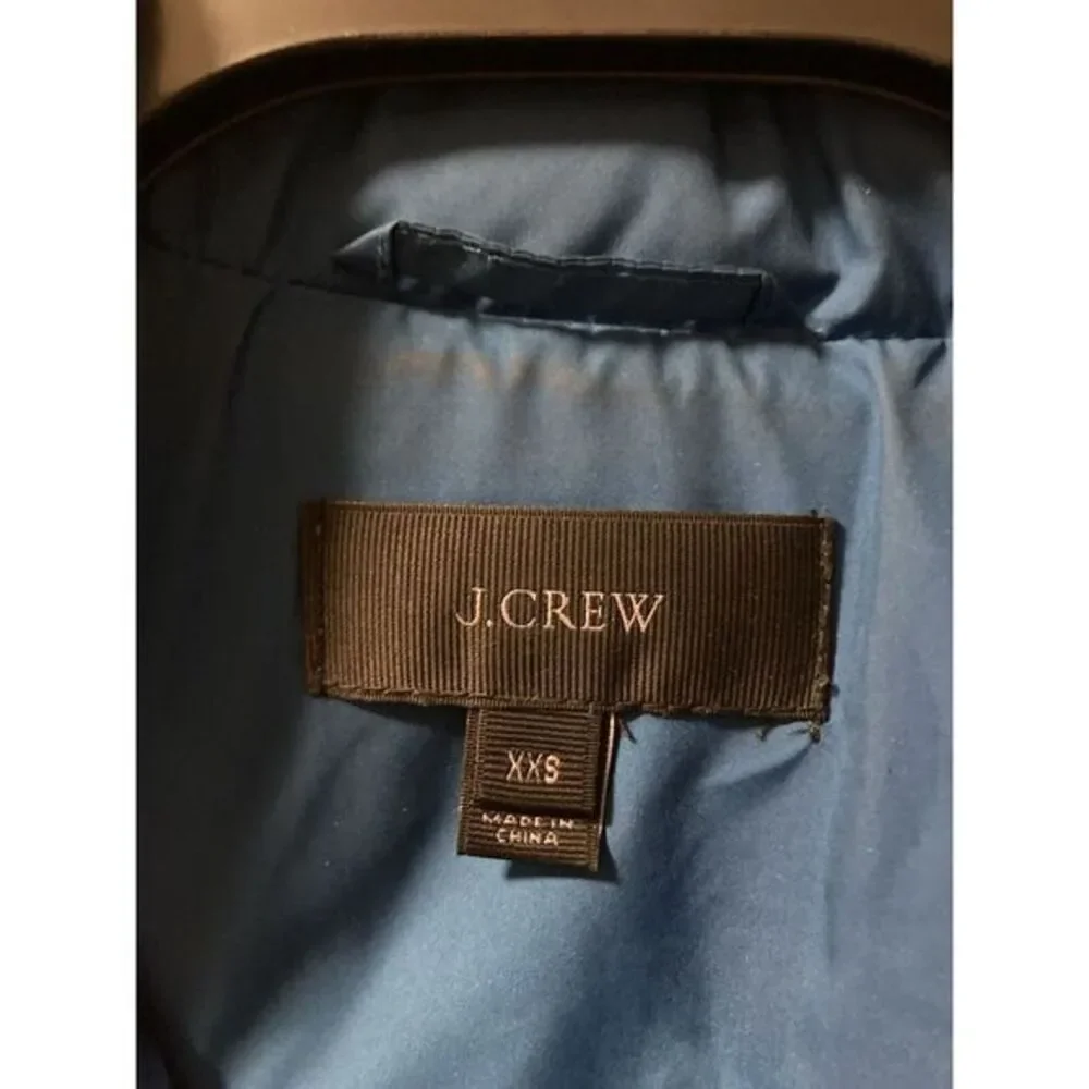 J. Crew Down Puffer Vest Quilted Blue‎ GOLD Hardware Sz XXS Patch Pockets